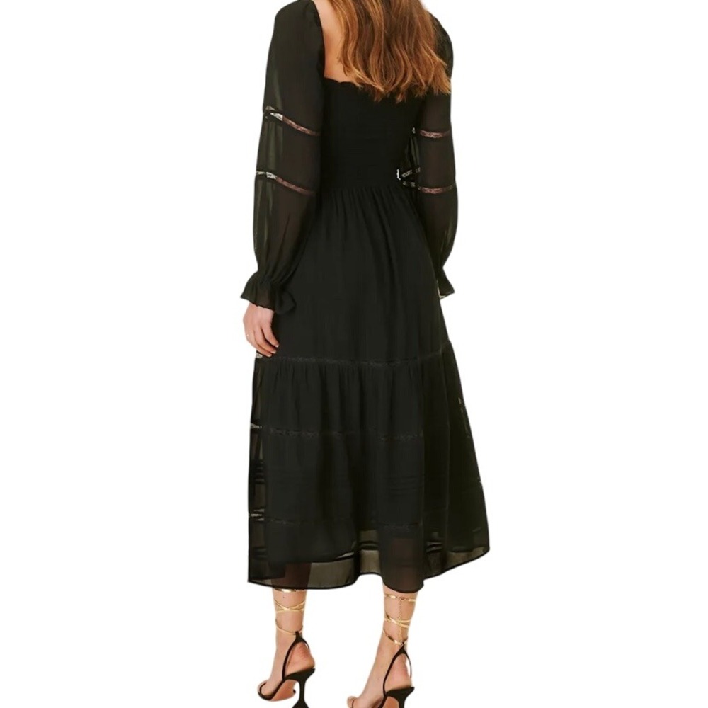 REFORMATION Smocked Square Neck Tiered Midi Dress Size 8 Lace Boho Whimsigoth - Picture 2 of 12
